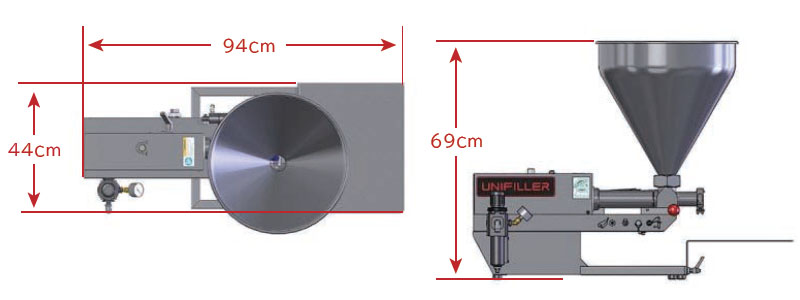 ピストン式充填機 COMPACT コンパクト テーブルトップ 寸法図